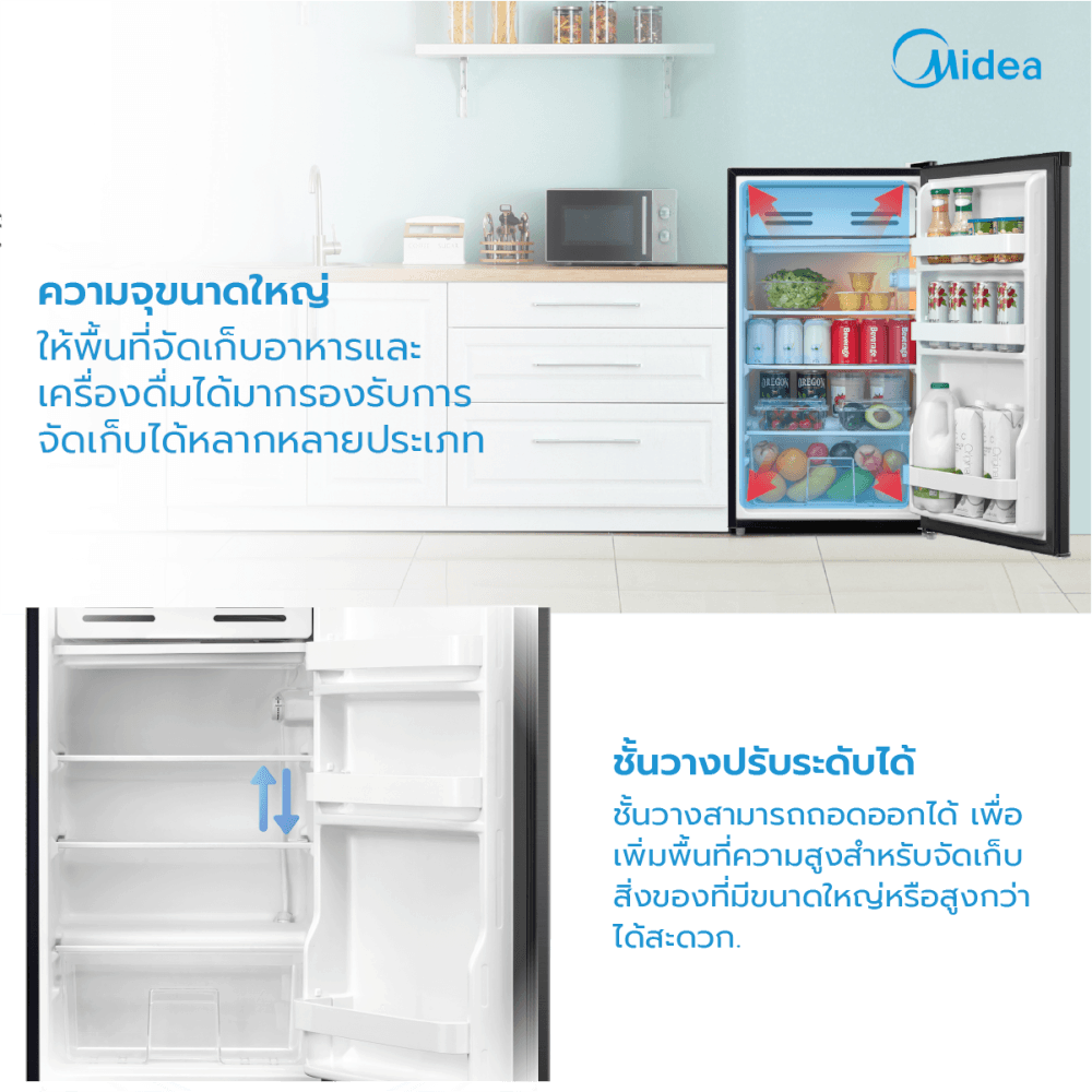 ตู้เย็น 1 ประตู MIDEA รุ่น MDRD142FGG28THD (BLACK) ความจุ 93 ลิตร ขนาด 3.3Q (สีดำ)